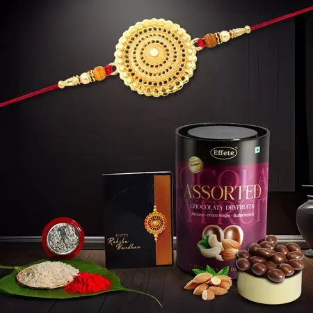 Rakhi (K1_402_as) Assorted Chocolate Dryfruits 96gm Rakhi For Brother With Gift Rakhi With