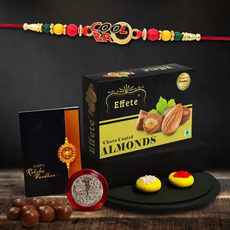 Rakhi (K1_406_ca32) Chocolate Almonds 32gm Rakhi For Brother With Gift Handmade Rakhi Rakhi Combo