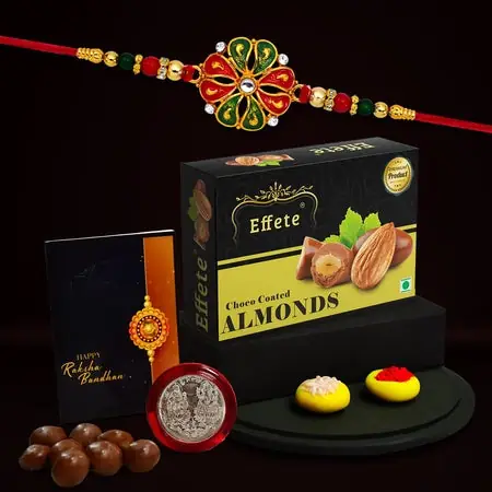 Rakhi (K1_304_ca32) Chocolate Almonds 32gm Rakhi For Brother With Gift Rakhi With Chocolate Rakhi