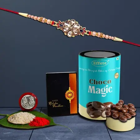 Rakhi (K1_429_cm) Chocolate Magic Rakhi Combo With Card And Chocolate Chocolates Gift Rakhi