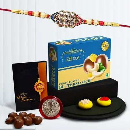 Rakshabandhan Floral Design Rakhi For Brother Set Of 1 With Chocolate Butter Scotch 32gm