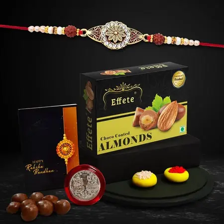 Rakhi (K1_425_ca32) Chocolate Almonds 32gm Rakhi For Brother With Gift Handmade Rakhi Rakhi Combo