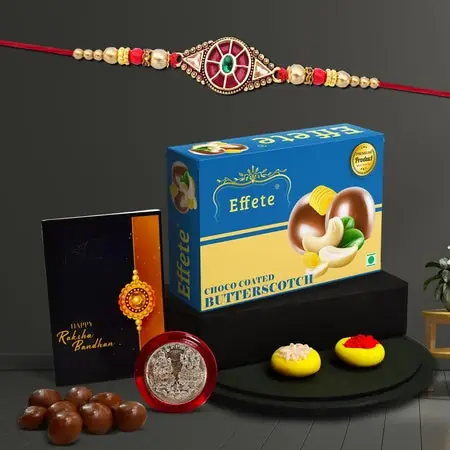 Rakhi (K1_424_bs32) Chocolate Butter Scotch 32gm Rakhi Combo With Card And Chocolate Chocolates