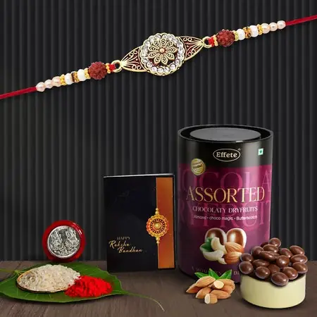 Rakhi (K1_425_as) Assorted Chocolate Dryfruits 96gm Rakhi For Brother With Gift Handmade Rakhi