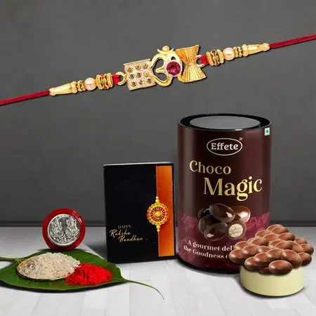 Lord Shiva (Damru) Rakhi For Brother Set Of 1 Chocolate With Rakhi (K1_412_em)