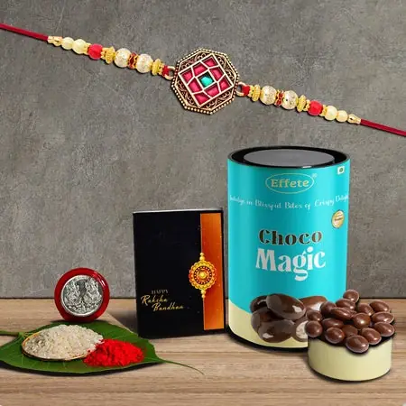 Red Design Rakhi Rakshabandhanrakhi Combo With Chocolate Magic (K1_420_cm) Fancy Rakhis For Men