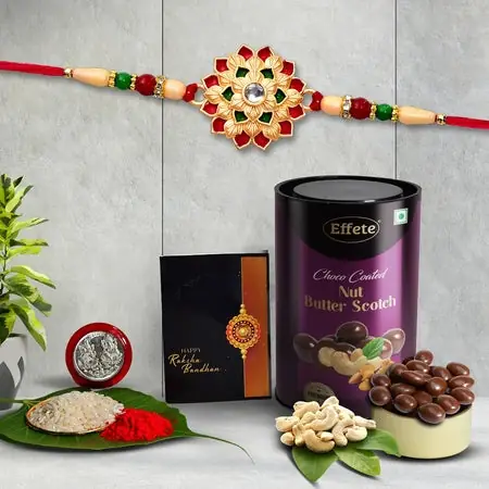 Multicolor Layered Flower Rakhi Bracelet (K1_501_bs) Chocolate Butter Scotch 96gm With Silver Color