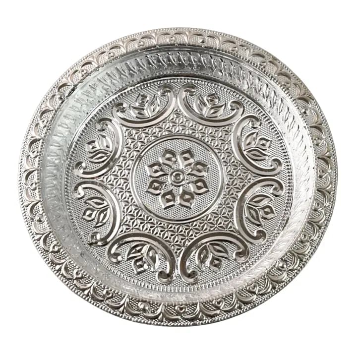 Traditional Silver Finish Plastic Pooja Thali (1 Pc)