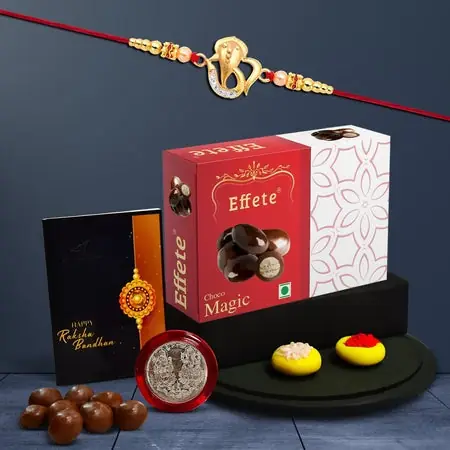 Rakhi (K1_413_em32) Chocolate Magic 32gm Rakhi Combo With Card And Chocolate Chocolates Gift Rakhi