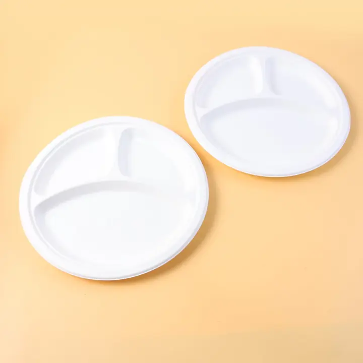 Freshee 10 Inch 3-compartment Round Compostable Bagasse Plate (10 Pc)