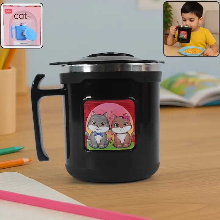 Pc Apex Cat Mug 250 ml Stainless Steel Insulated Inner With Cute Cat Print