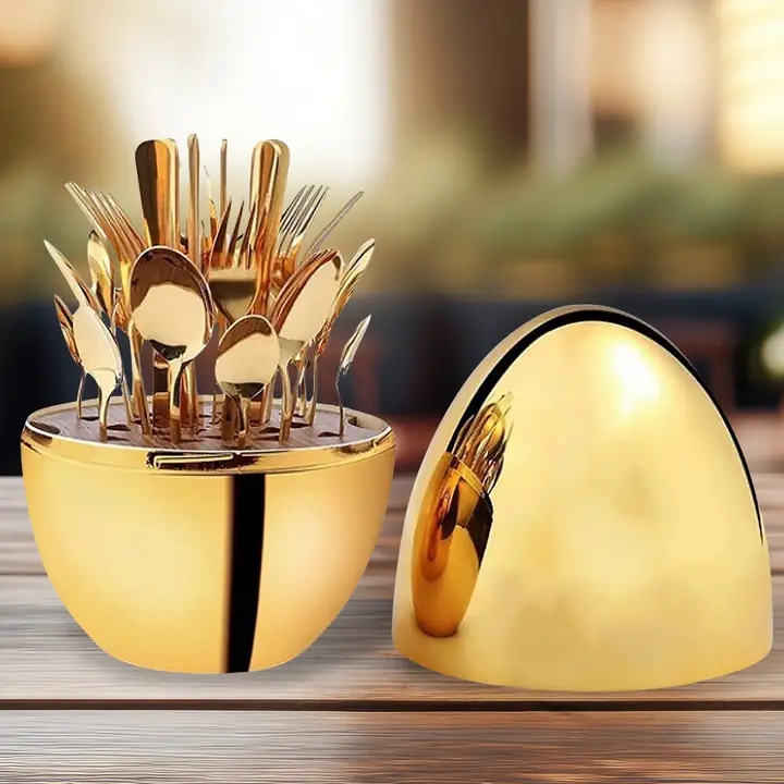 Premium Cutlery Set 24 Pcs With Oval Shaped Stand Beautiful Stylish Oval Designed Cutlery Sets