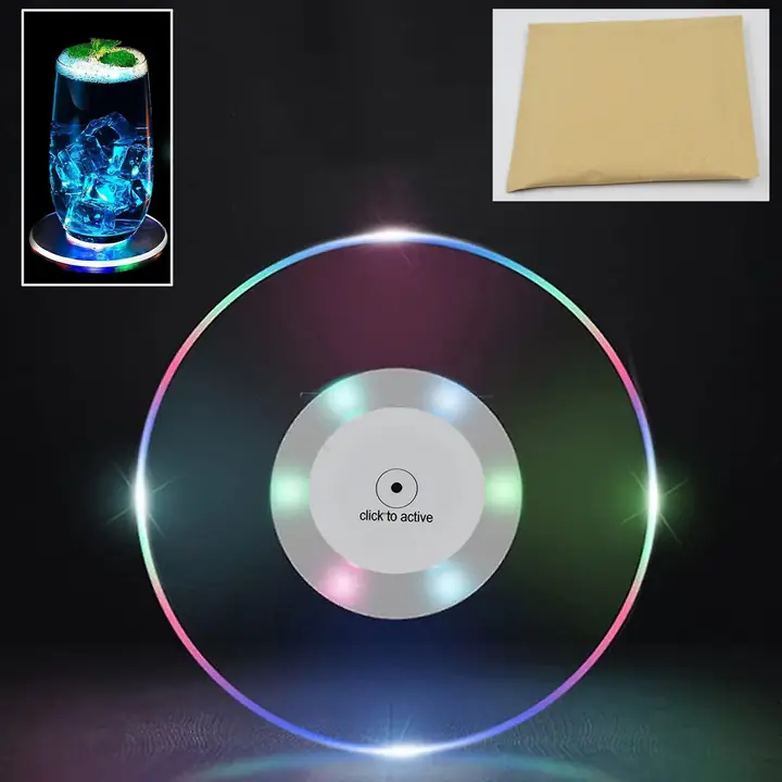 Colorful LED Cocktail Coaster Round Ultra-thin LED Drink Coaster (1 Pc)