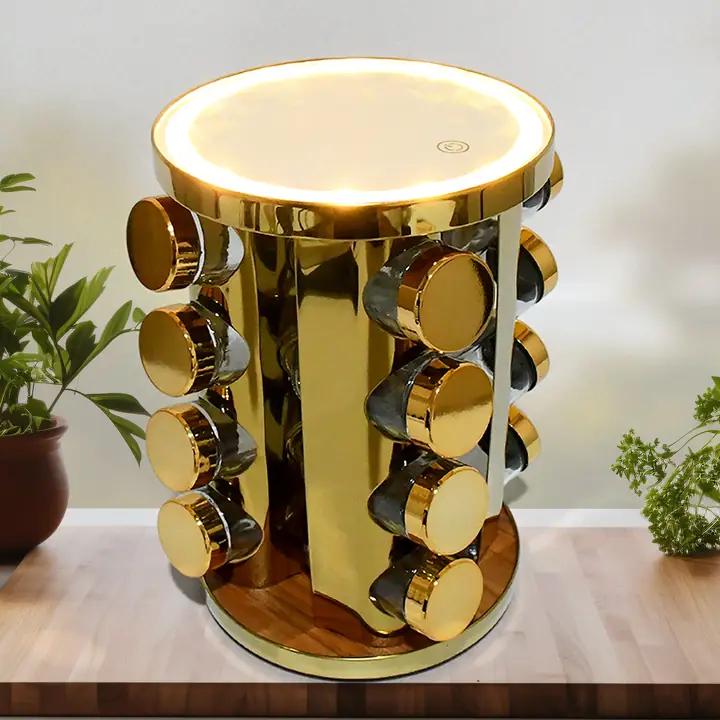 LED Spice Rack Organizer Rotating Spice Rack With Free 16 Seasoning Jars Revolving Tower Organizer