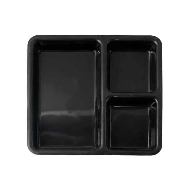 Plastic Multi-compartment Meal Serving Tray 3-section Rectangular Dining Plate (1 Pc Black)