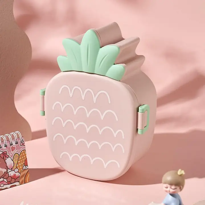 Kids Lunch Box Cute Pineapple Shaped Bento Box With Fork Spoon Snack Candy Container Microwave (1 Pc With Spoon Fork Color Box)