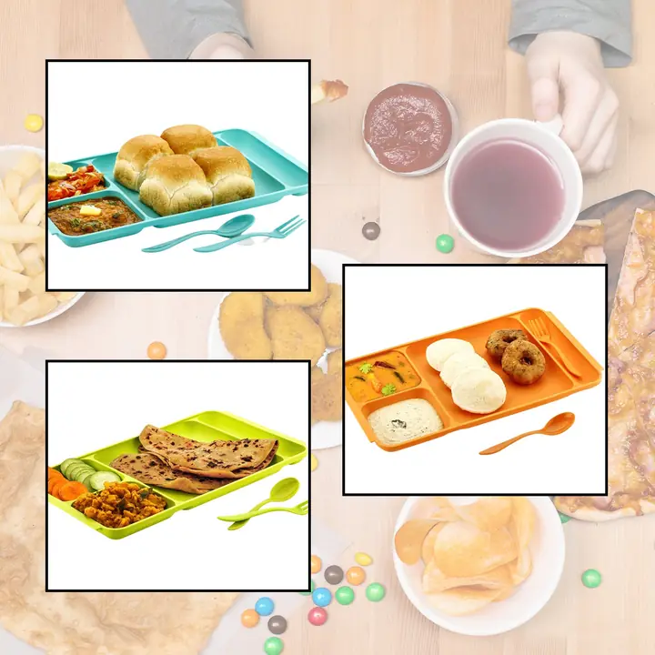 4compartment Dish With Spoon And Fork(1 Dish Set With 1spoon And 1fork) Dinner Plate Plastic
