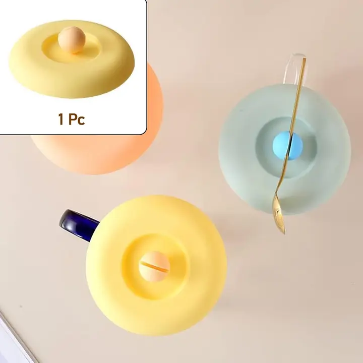 Cup Mug Lid Dust Proof Silicone Rubber Airtight Seal (Cup Spoon Not Included Only Lid 1 Pc)