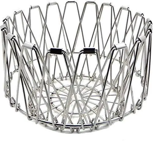 Multipurpose Fruit Basket Stainless Steel Wire Bowl Foldable Basket For Vegetable Fruits Dining