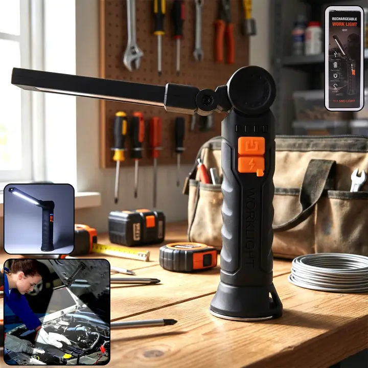 Compact Rechargeable Small LED Work Light With Adjustable Arm And Magnetic Base