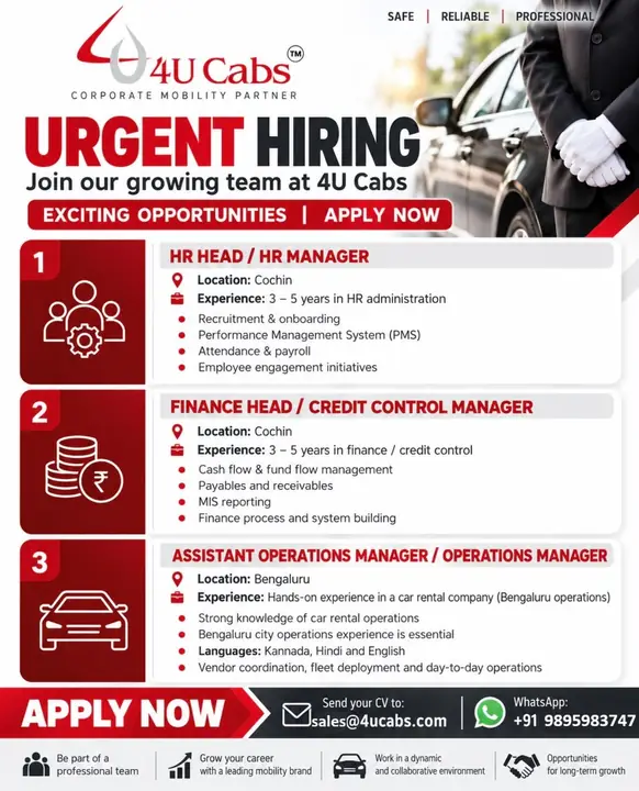 We are hiring : HR-Manager, Operation Manager, Finance Manager